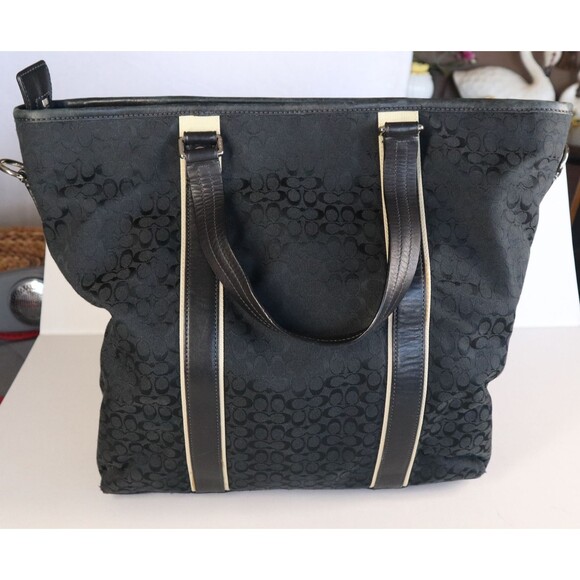 Coach D1069-F77142 Extra Large Signature Tote Bag Jacquard Canvas Zip Top Black - Picture 6 of 16